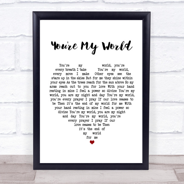 Tom Jones You're My World White Heart Song Lyric Music Poster Print