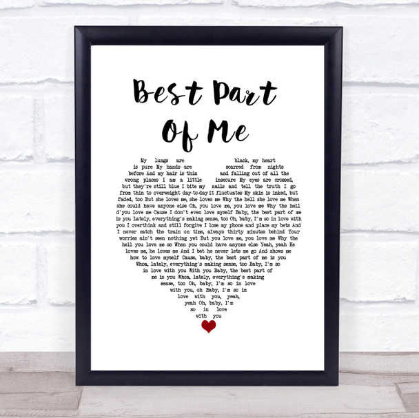 Ed Sheeran feat. YEBBA Best Part Of Me White Heart Song Lyric Music Poster Print