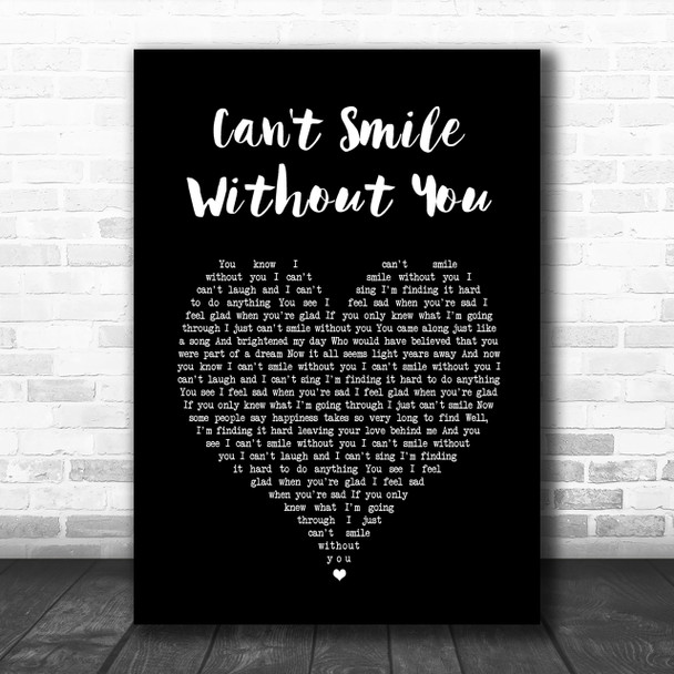 Barry Manilow Can't Smile Without You Black Heart Song Lyric Music Wall Art Print