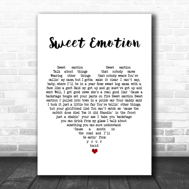 Aerosmith Sweet Emotion White Heart Song Lyric Music Poster Print