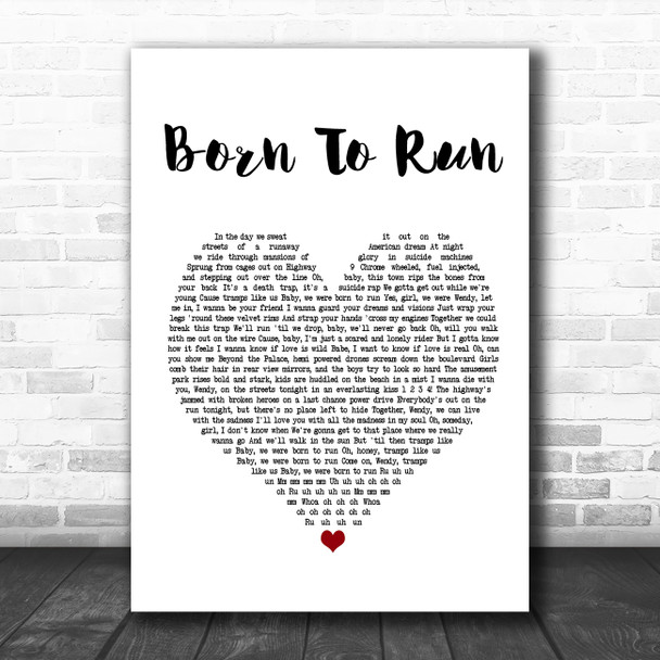 Bruce Springsteen Born To Run White Heart Song Lyric Music Poster Print
