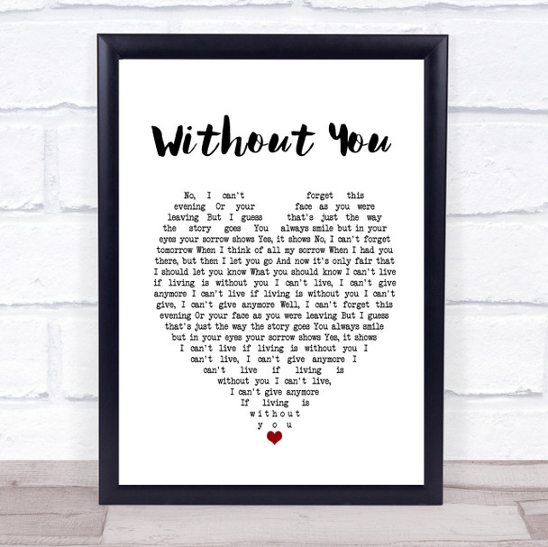 Harry Nilsson Without You White Heart Song Lyric Music Poster Print