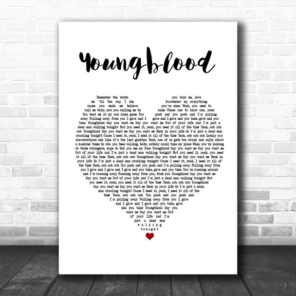 5 Seconds Of Summer Youngblood White Heart Song Lyric Music Poster Print