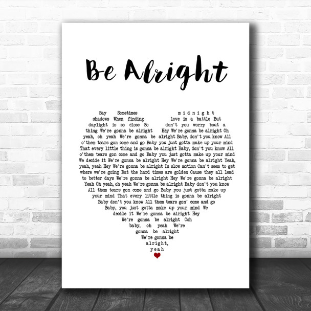 Ariana Grande Be Alright White Heart Song Lyric Music Poster Print