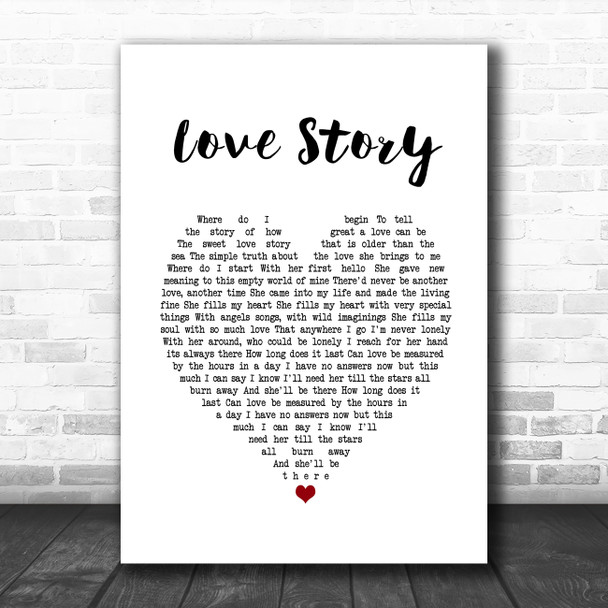 Johnny Mathis Love Story White Heart Song Lyric Music Poster Print