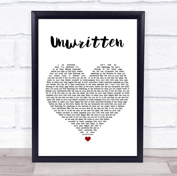 Natasha Bedingfield Unwritten White Heart Song Lyric Music Poster Print