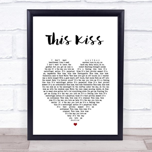 Faith Hill This Kiss White Heart Song Lyric Music Poster Print