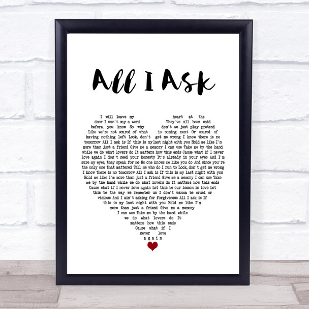 Adele All I Ask White Heart Song Lyric Music Poster Print