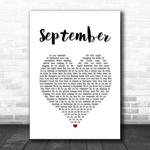 Earth Wind and Fire September White Heart Song Lyric Music Poster Print