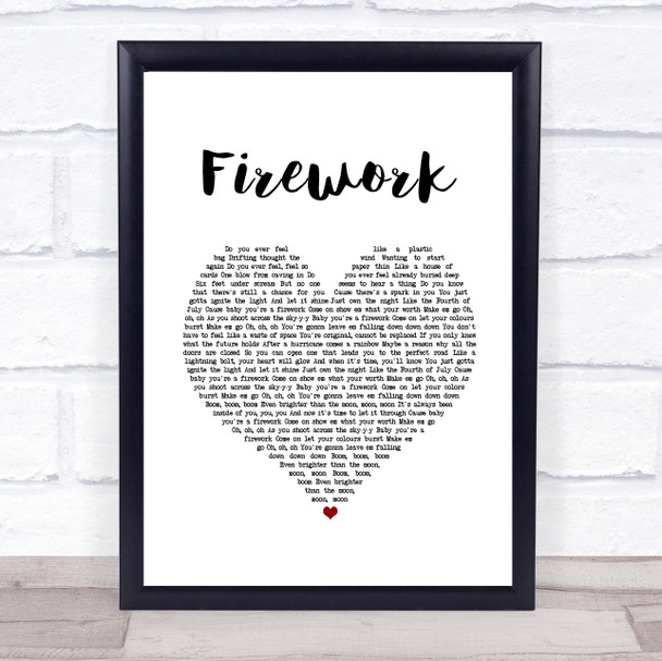 Katy Perry Firework White Heart Song Lyric Music Poster Print