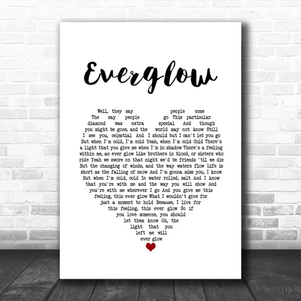 Coldplay Everglow White Heart Song Lyric Music Poster Print