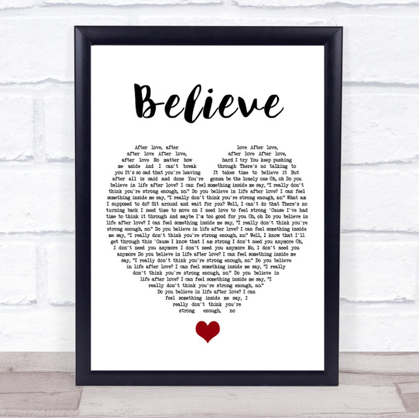 Cher Believe White Heart Song Lyric Music Poster Print