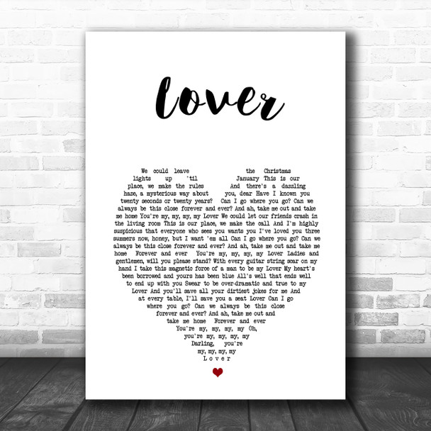 Taylor Swift Lover White Heart Song Lyric Music Poster Print