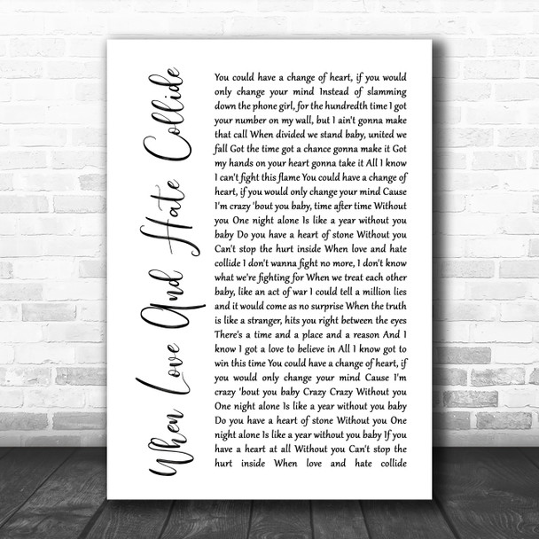 Def Leppard When Love And Hate Collide White Script Song Lyric Music Poster Print