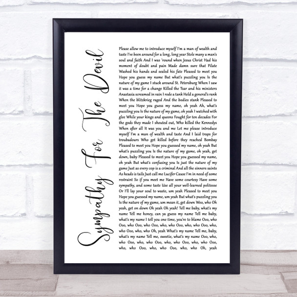 The Rolling Stones Sympathy For The Devil White Script Song Lyric Music Poster Print