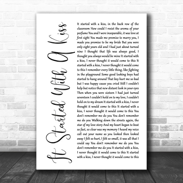 Hot Chocolate It Started With A Kiss White Script Song Lyric Music Poster Print