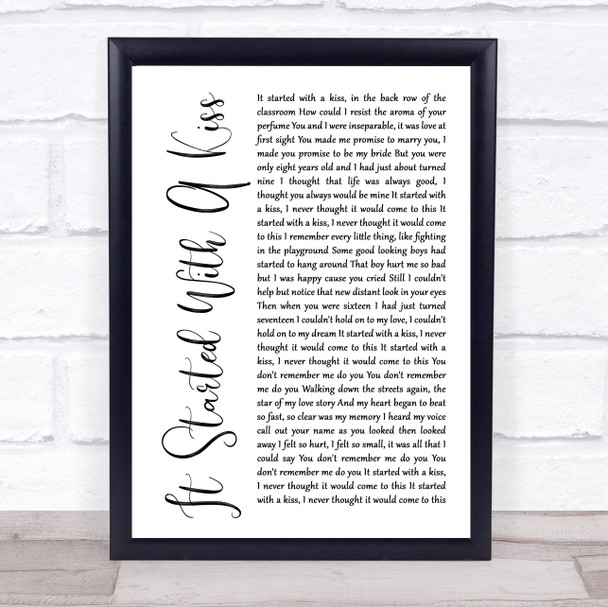 Hot Chocolate It Started With A Kiss White Script Song Lyric Music Poster Print