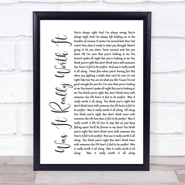 The Sherlocks Was It Really Worth It White Script Song Lyric Music Poster Print