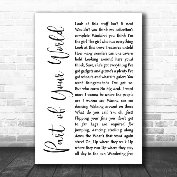 The Little Mermaid Part of Your World White Script Song Lyric Music Poster Print