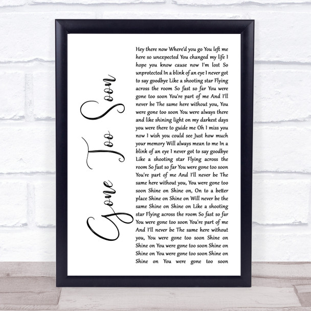 Simple Plan Gone Too Soon White Script Song Lyric Music Poster Print
