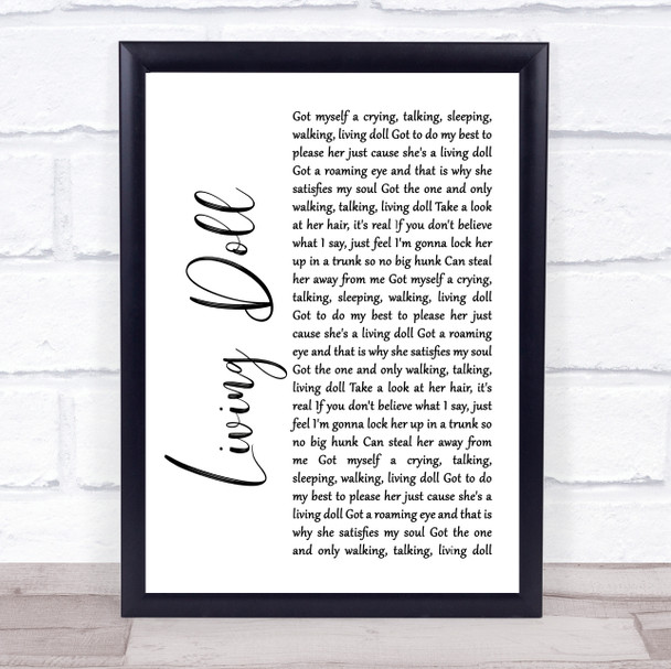 Cliff Richard and The Drifters Living Doll White Script Song Lyric Music Poster Print