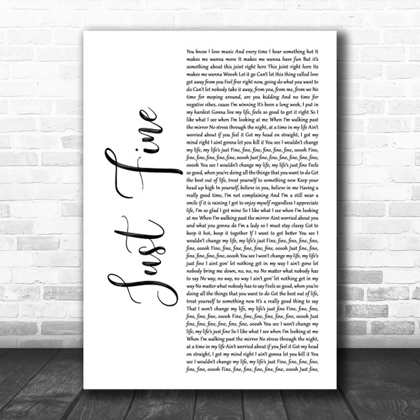 Mary J Blige Just Fine White Script Song Lyric Music Poster Print