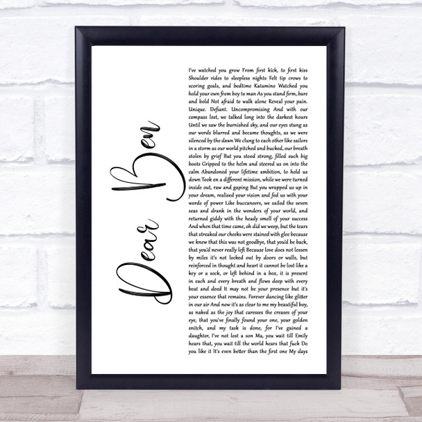 Loyle Carner & Jean Coyle-Larner Dear Ben White Script Song Lyric Music Poster Print