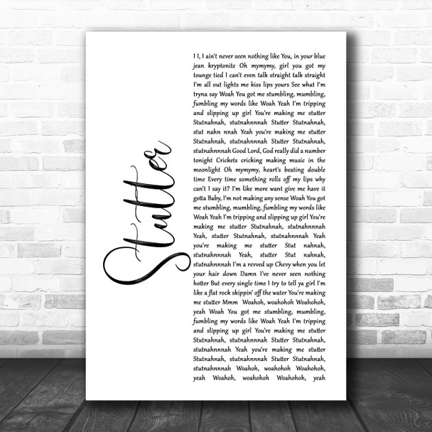 Granger Smith Stutter White Script Song Lyric Music Poster Print