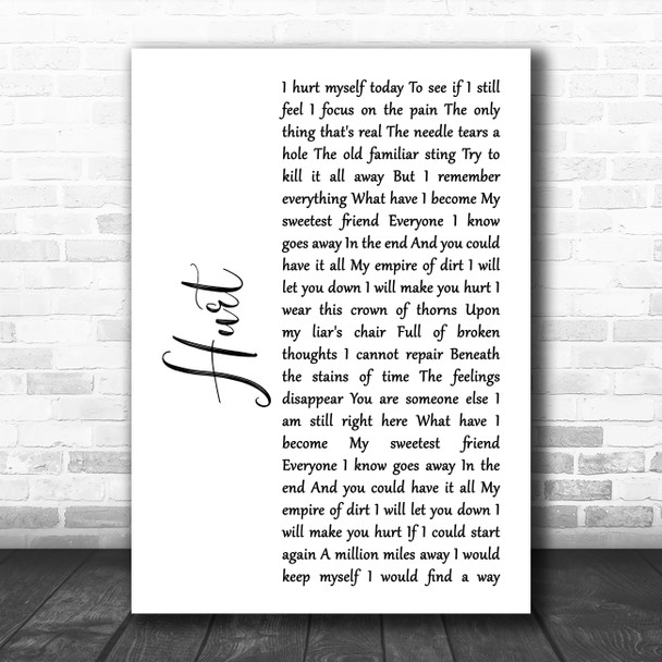 Johnny Cash Hurt White Script Song Lyric Music Poster Print