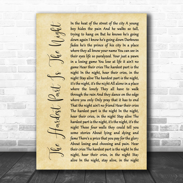 Bon Jovi The Hardest Part Is The Night Rustic Script Song Lyric Music Poster Print Bon Jovi The Hardest Part Is The Night Rustic Script Song Lyric Music Poster Print