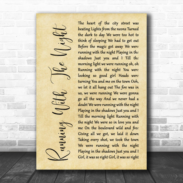 Lionel Richie Running With The Night Rustic Script Song Lyric Music Poster Print