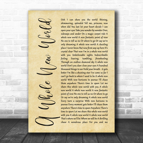 Peabo Bryson & Regina Belle A Whole New World Rustic Script Song Lyric Music Poster Print