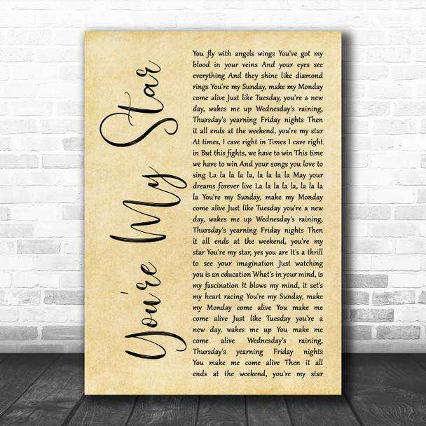 Stereophonics You're My Star Rustic Script Song Lyric Music Poster Print