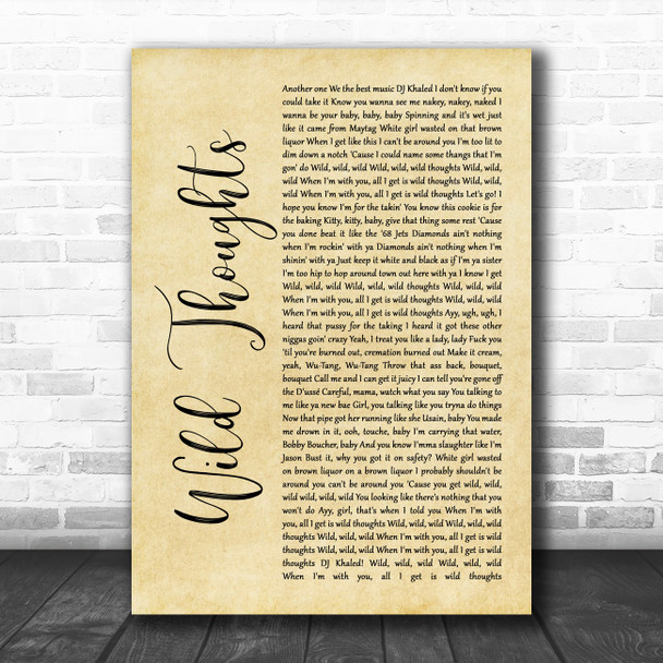 DJ Khaled with Rihanna Wild Thoughts Rustic Script Song Lyric Music Poster Print