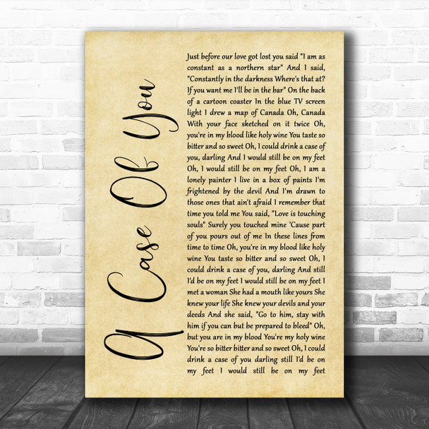 Joni Mitchell A Case Of You Rustic Script Song Lyric Music Poster Print