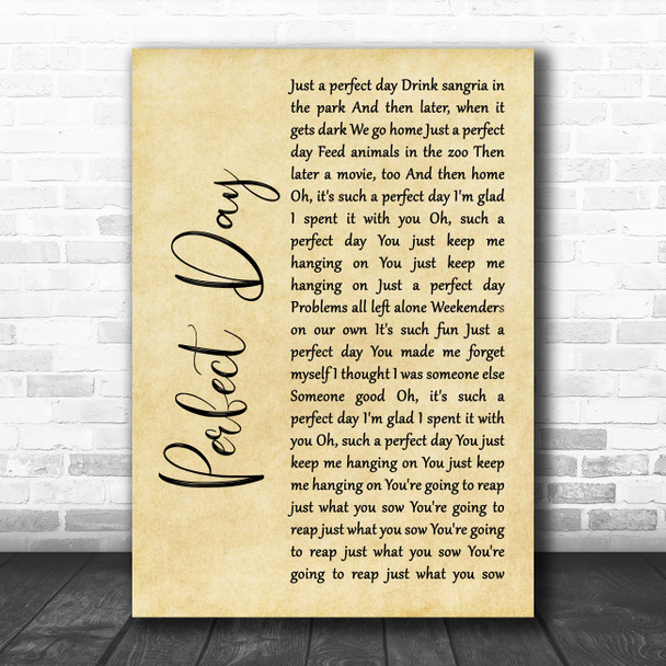 Lou Reed Perfect Day Rustic Script Song Lyric Music Poster Print