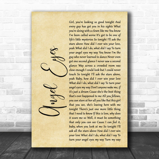 The Jeff Healey Band Angel Eyes Rustic Script Song Lyric Music Poster Print