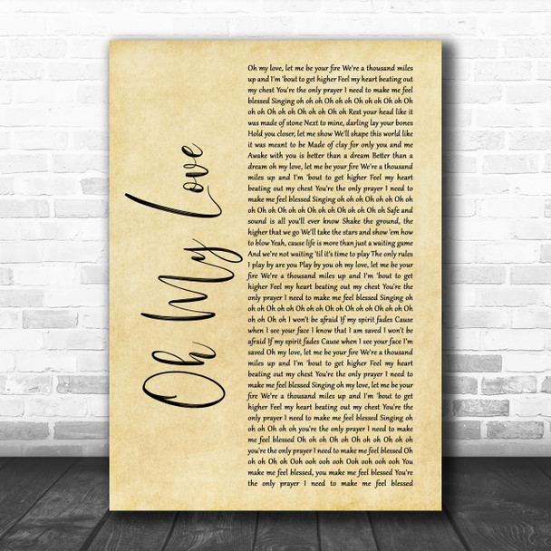 The Score Oh My Love Rustic Script Song Lyric Music Poster Print