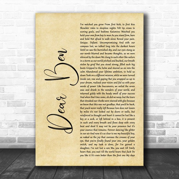 Loyle Carner & Jean Coyle-Larner Dear Ben Rustic Script Song Lyric Music Poster Print