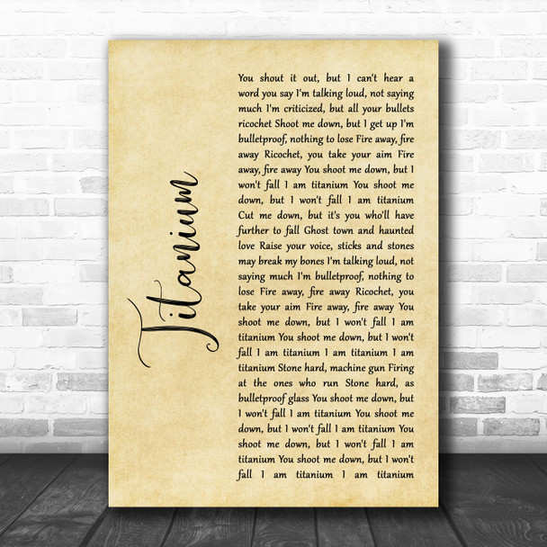 David Guetta Ft Sia Titanium Rustic Script Song Lyric Music Poster Print