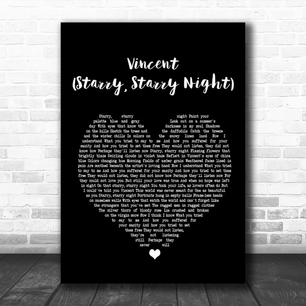 Don McLean Vincent (Starry, Starry Night) Black Heart Song Lyric Music Wall Art Print