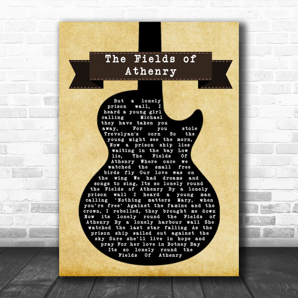 Paddy Reilly The Fields of Athenry Black Guitar Song Lyric Print