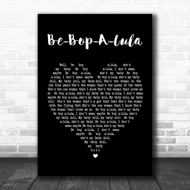 Gene Vincent Be-Bop-A-Lula Black Heart Song Lyric Music Wall Art Print