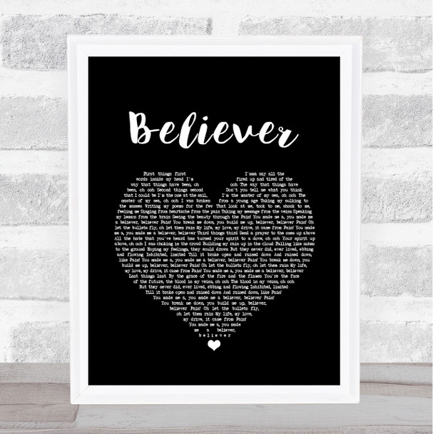 Imagine Dragons Believer Black Heart Song Lyric Music Wall Art Print