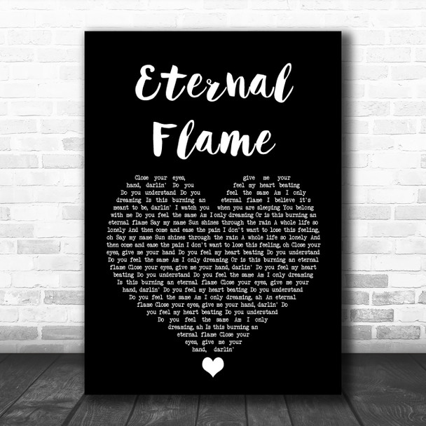 The Bangles Eternal Flame Black Heart Song Lyric Print