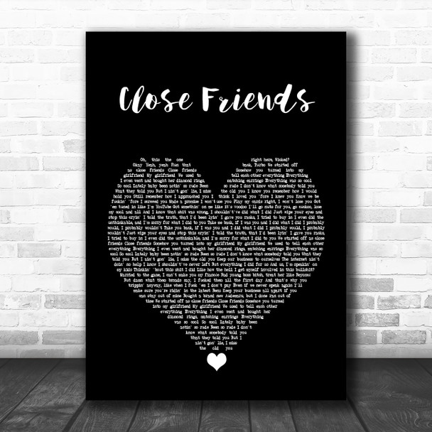 Lil Baby Close Friends Black Heart Song Lyric Print