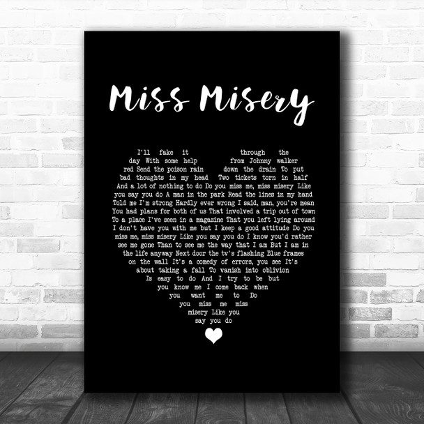 Elliott Smith Miss Misery Black Heart Song Lyric Print