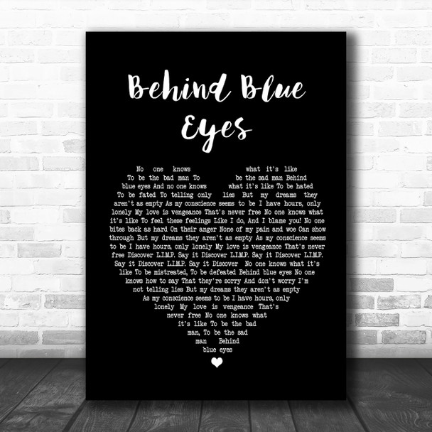 Limp Bizkit Behind Blue Eyes Black Heart Song Lyric Music Wall Art Print