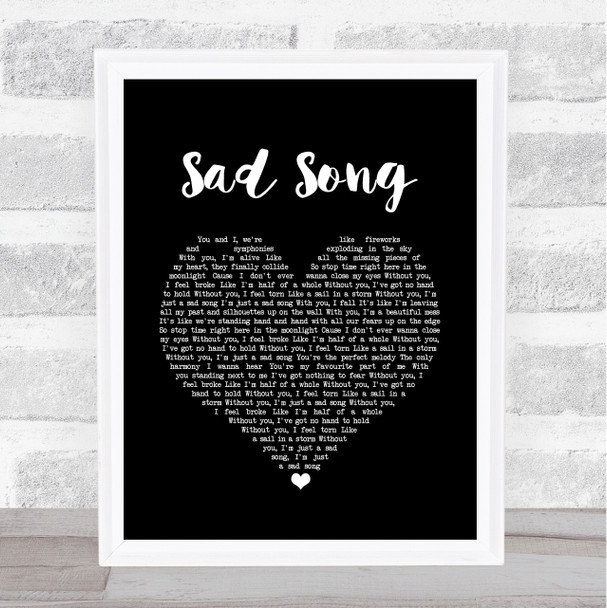 We The Kings Sad Song Black Heart Song Lyric Print