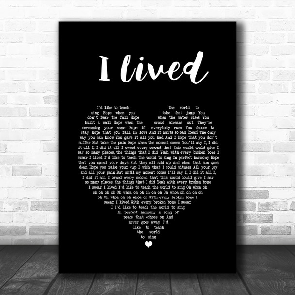 OneRepublic I Lived Black Heart Song Lyric Print